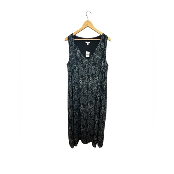 NWT J Jill sleeveless pleated maxi dress black/blue floral paisley XL - Picture 1 of 7